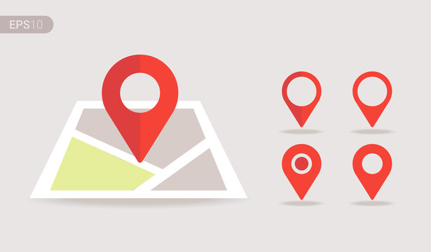 New Flat Design Location Map With Red Pin, Label, Marker, Sign. Modern Vector EPS 10.