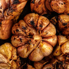 Macro shot of baked garlic cloves. © FoodAndPhoto