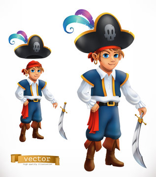 Boy pirate. 3d vector icon
