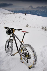 Snow-covered cycling route to Monte Coronato in the province of Lucca, Tuscany