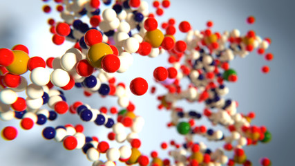 Abstract chemistry background with molecules. 3d illustration of chemical elements