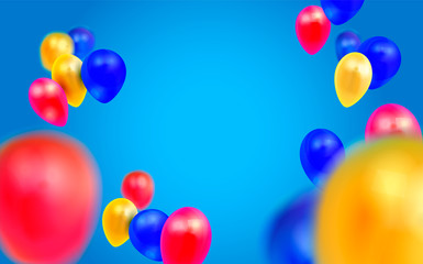 Fototapeta na wymiar Birthday template with balloons on blue background.