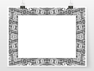 Ethnic ornament frame template binder clips poster mock up 4