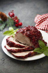 Baked pork with fruit sauce