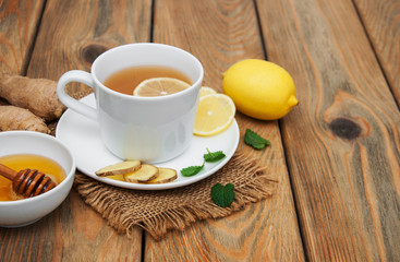 Cup of tea with lemon and ginger