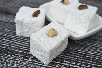 Turkish delight with hazelnut, enter the new year by eating delight,
Turkish delight with hazelnut on
famous coconut turkish lokum pictures

