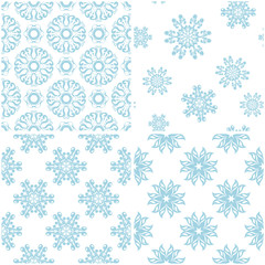 Floral patterns. Set of light blue elements on white. Seamless backgrounds