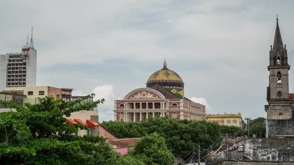Establishing shot Time lapse with Amazon theatre in Manaus