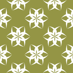 Fototapeta premium White floral seamless pattern on olive green background