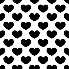 Hearts as seamless pattern. Black and white romantic background