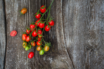 beautiful tomatoes on wooden surface