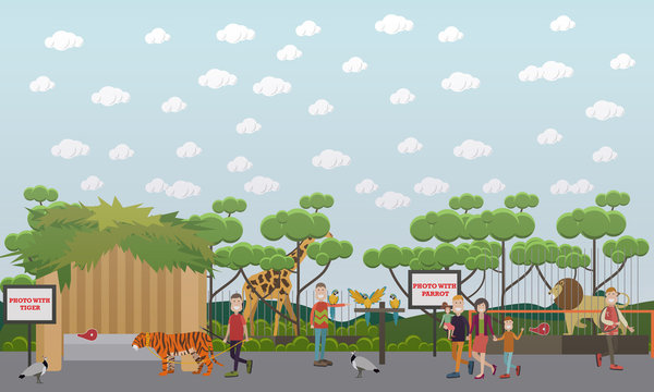 Zoo animals vector flat illustration