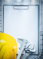 Clipboard building helmet adjustable spanner vernier caliper on 