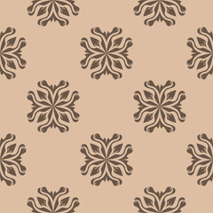 Brown floral seamless pattern on beige background