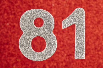 Number eighty-one silver color over a red background. Anniversary.