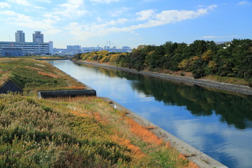 Fototapeta na wymiar 東京臨海部の運河と再開発用地