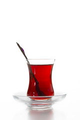 Turkish tea in traditional glass isolated on white background