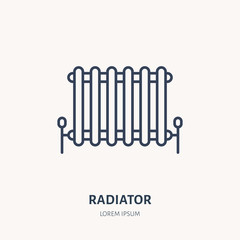 Radiator flat logo, line icon. House heating vector illustration. Sign of plumbing servise.