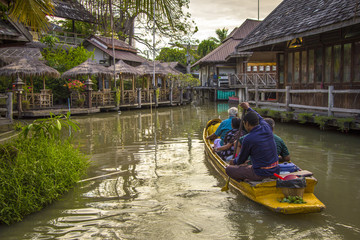Pattaya, Thailand - October 21, 2017: Tourist shopping and Scenic boat ride in Pattaya Floating Market