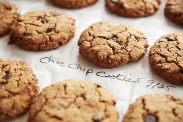 Display Of Freshly Baked Choc Chip Cookies In Coffee Shop