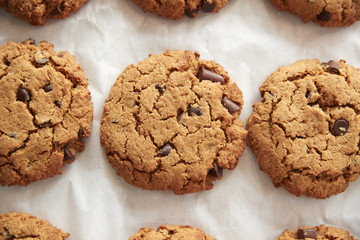 Display Of Freshly Baked Choc Chip Cookies In Coffee Shop