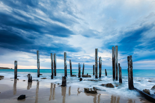 The Port Willunga jetty ruins on an overcast day