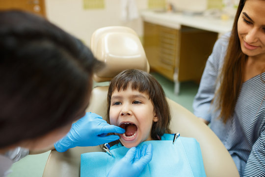 Close up of child having dentist appointment