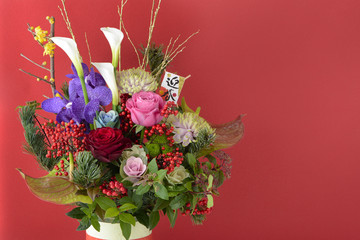 正月飾り　フラワーアレンジメント　お正月イメージ