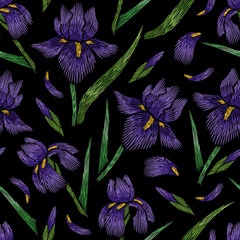 Embroidery seamless floral pattern with iris