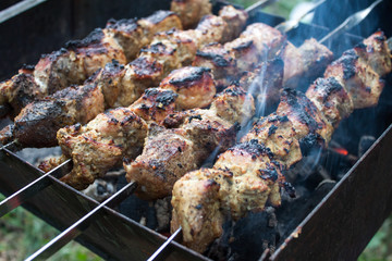 Skewers grilling on a barbecue
