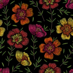 Türaufkleber Embroidery seamless floral pattern with portulaca © miumi
