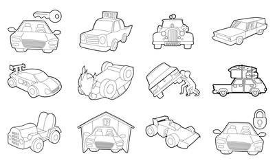 Car icon set, outline style