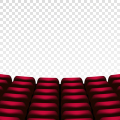 Rows of red cinema or theater seats hall interior isolated of transparent background. Vector illustration