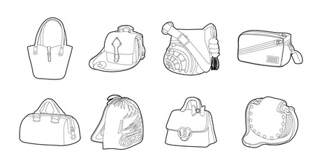 Bag icon set, outline style