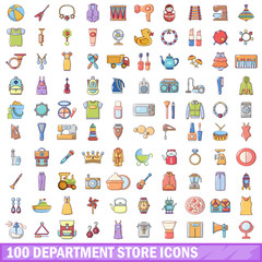Obraz premium 100 department store icons set, cartoon style 
