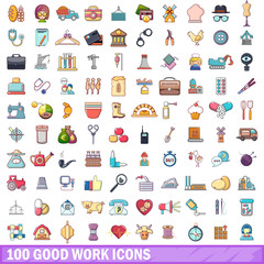 100 good work icons set, cartoon style 