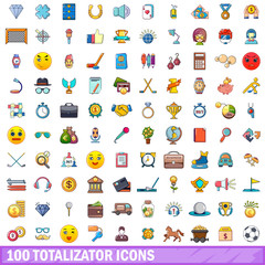 100 totalizator icons set, cartoon style 
