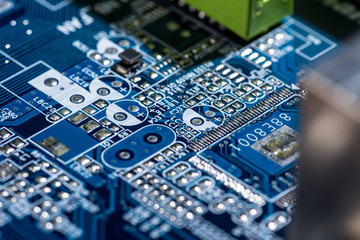 selective focus of computer motherboard various details