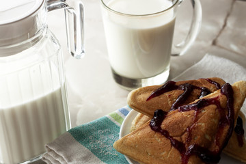 Homemade cookies and milk on the table, food