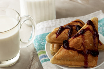 Homemade cookies and milk on the table, food
