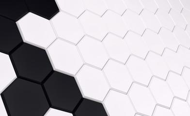 Abstract array of shinny white and black polygons. 3d render