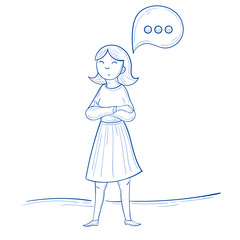 Woman with comment icon, speech bubble icon with three dots, vector illustration.