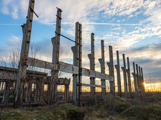 Industrial ruins at sunset