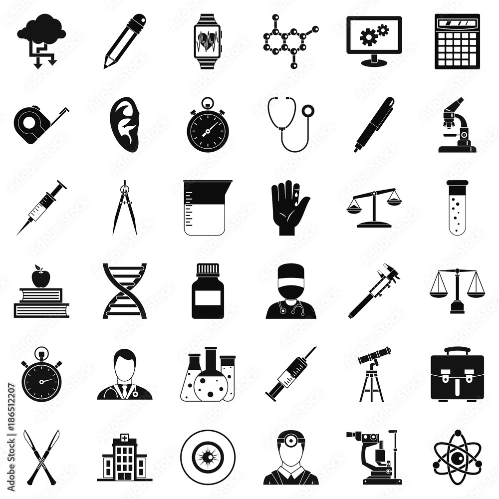 Poster lab icons set, simple style