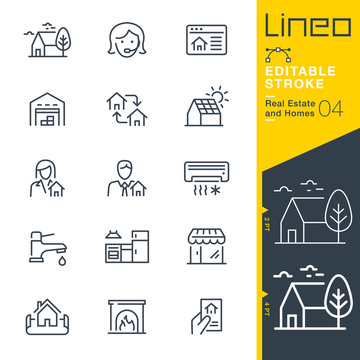Lineo Editable Stroke - Real Estate and Homes line icons.