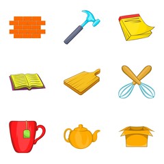 Snugly icons set, cartoon style