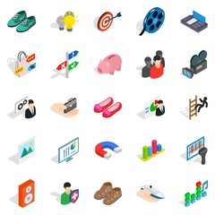 Clever advertising icons set, isometric style