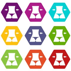 Slim body of a woman icon set color hexahedron