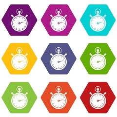 Stopwatch icon set color hexahedron