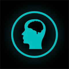 Neon Button rund - Gehirn im Kopf